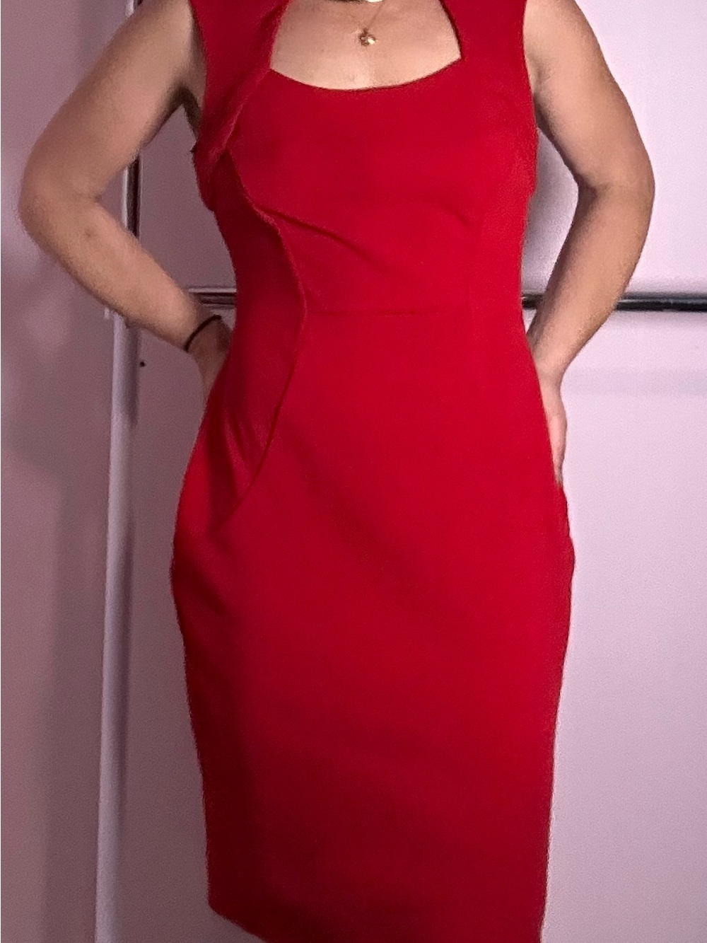 Bisou Bisou Red Sleeveless Midi Dress with Cutout